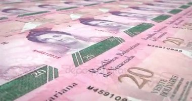 Çalışırken ekran, nakit para, döngü üzerinde yirmi Venezuela bolivars banknotlar