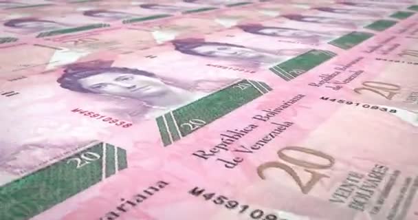 Banknoten Von Zwanzig Venezolanischen Bolívars Die Auf Dem Bildschirm Rollen — Stockvideo