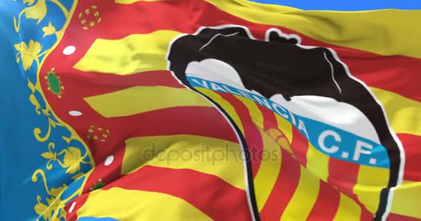 Bandeira Clube Espanhol Valencia Acenando Vento Loop — Vídeo de Stock