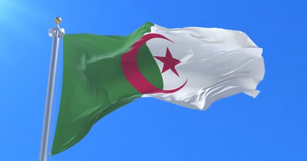 Algeriets Flagga Vajande Vinden Med Blå Himmel Slinga — Stockvideo