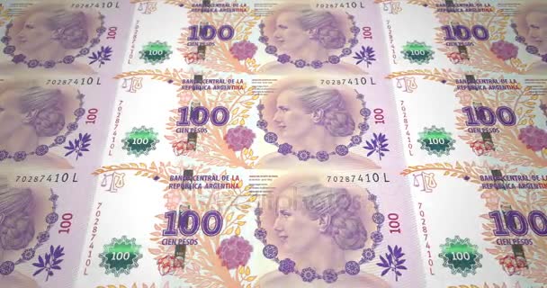 Seria Banknotów Stu Argentyńskich Pesos Banku Republiki Argentyńskiej Toczenia Ekranie — Wideo stockowe