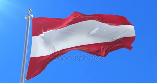 Bandera Austria Ondeando Viento Con Cielo Azul Bucle — Vídeos de Stock