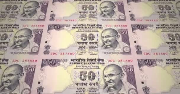 Banknoten Fünfzig Indischen Rupien Von Indien Rollen Bargeld Schleife — Stockvideo