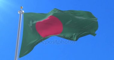 Bangladeş bayrak sallayarak rüzgarda, yavaş mavi gökyüzü ile döngü