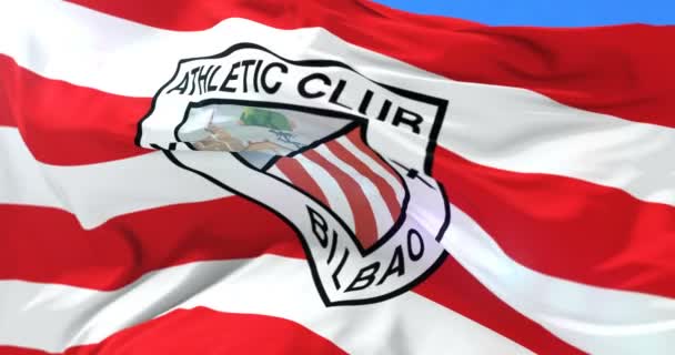 Flagga Athletic Club Bilbao Spanska Fotbollsklubben Viftande Vinden Slinga — Stockvideo