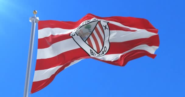 Vlag Van Athletic Club Bilbao Spaanse Voetbalclub Langzame Zwaaien Wind — Stockvideo