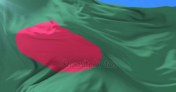 Bangladeshi Flag Waving Wind Slow Blue Sky Loop — Stock Video