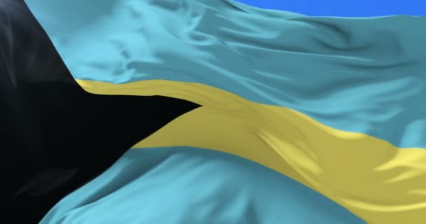 Bandera Las Bahamas Ondeando Viento Lentamente Con Cielo Azul Bucle — Vídeo de stock