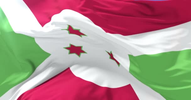 Burundiska Flagga Vajande Vinden Långsamt Med Blå Himmel Slinga — Stockvideo