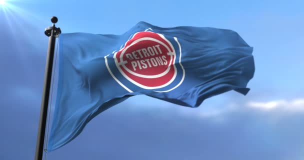 Detroit Pistons Flag Equipo Profesional Baloncesto Nba Ondeando Loop — Vídeo de stock