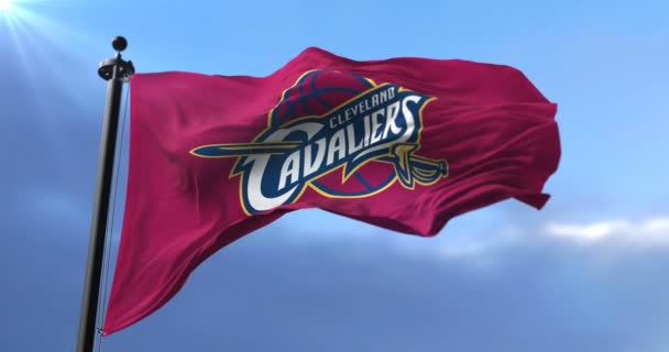 Cleveland Cavaliers Vlag Professionele Basketbalteam Van Nba Zwaaien Lus — Stockvideo