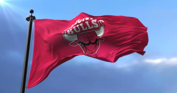 Bandera Del Equipo Los Chicago Bulls Nba Equipo Profesional Baloncesto — Vídeos de Stock