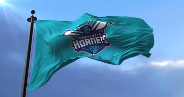 Bandera Charlotte Hornets Equipo Profesional Baloncesto Nba Ondeando Loop — Vídeo de stock