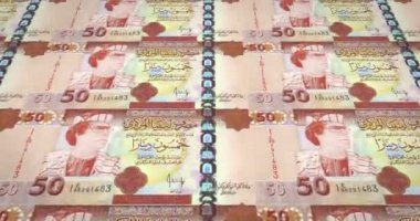 Elli Libya dinar eski banknotlar Gadafi, portresi ile döngü