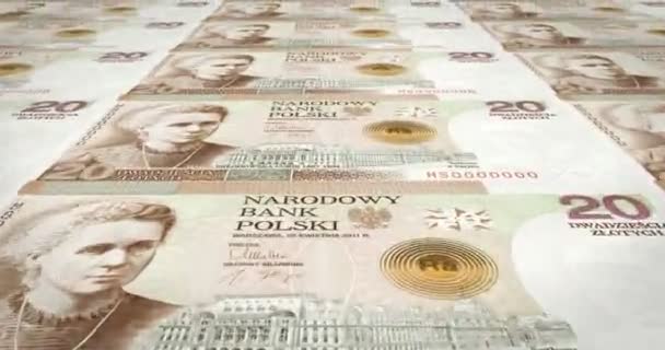 Sedlar Tjugo Polska Zloty Polen Rullande Kontanta Pengar Loop — Stockvideo