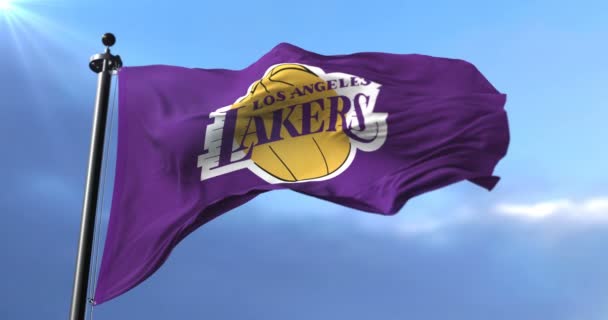 Bandera Los Angeles Lakers Equipo Profesional Baloncesto Nba Ondeando Loop — Vídeo de stock