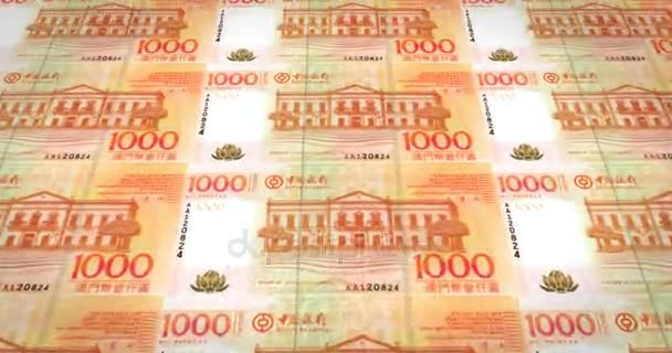 Banknoten Von Tausend Makanesischen Patacas Aus Macau Rollen Bargeld Schleife — Stockvideo