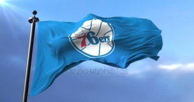 Amerikan profesyonel basketbol takımı, rüzgarda sallayarak Nba Philadelphia 76ers takımının bayrak - döngü