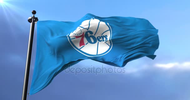 Bandera Del Equipo Nba Philadelphia 76Ers Equipo Profesional Baloncesto Americano — Vídeos de Stock