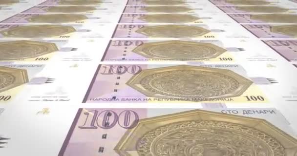 Banknoten Von Hundert Mazedonischen Denaren Aus Mazedonien Bargeld Schleife — Stockvideo