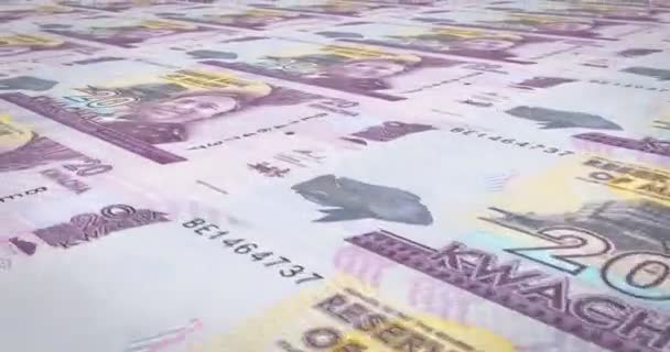 Billetes Veinte Kwacha Malauíes Malawi Rodando Dinero Efectivo Bucle — Vídeo de stock