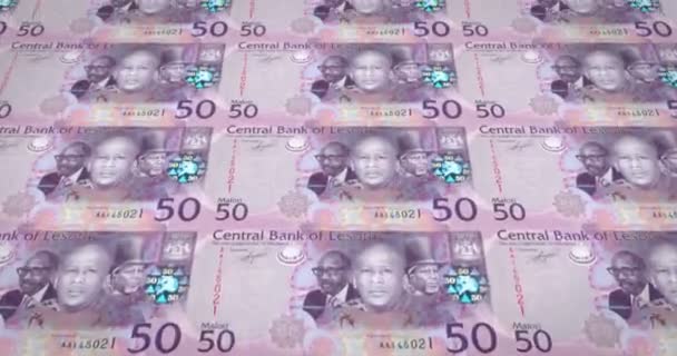 Billetes Cincuenta Maloti Lotis Laminado Lesotho Dinero Efectivo Lazo — Vídeo de stock