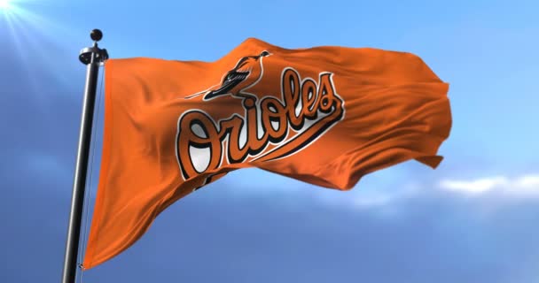 Bandeira Equipe Baltimore Orioles Time Beisebol Profissional Americano Acenando Vento — Vídeo de Stock