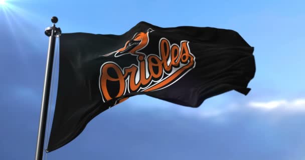 Baltimore Pioles Flagge Amerikanisches Professionelles Baseballteam Schwenkend Schlaufe — Stockvideo