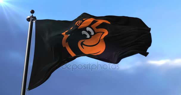 Nahlásit Týmu Baltimore Orioles Americký Profesionální Baseballový Tým Mával Větru — Stock video