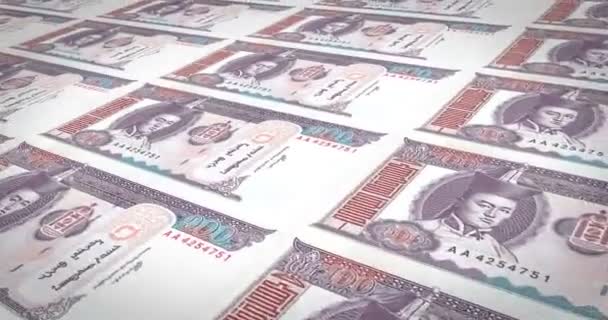 Billetes Cien Tugrik Mongoles Mongolia Dinero Efectivo Lazo — Vídeo de stock