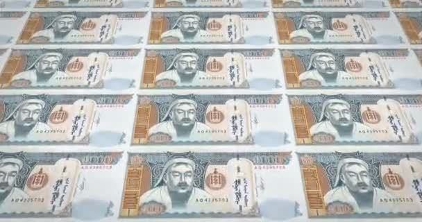 Banknoten Von Tausend Mongolischen Tugrik Der Mongolei Bargeld Schleife — Stockvideo