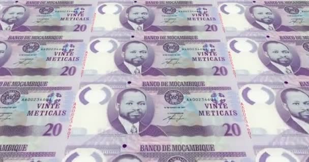 Banknoten Von Zwanzig Mosambikanischen Minticais Von Mosambique Bargeld Schleife — Stockvideo