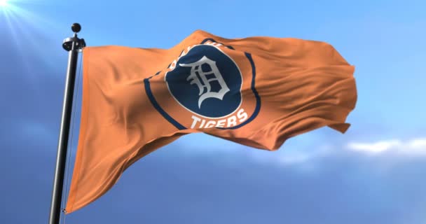 Flag Team Detroit Tigers American Professional Baseball Team Waving Wind — Stock Video