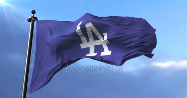Flag Team Los Angeles Dodgers American Professional Baseball Team Waving — Stock Video