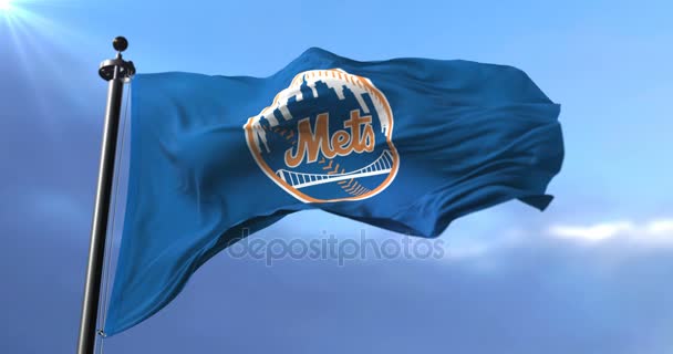 Flagge Der New York Mets Amerikanisches Professionelles Baseball Team Schwenkschlaufe — Stockvideo