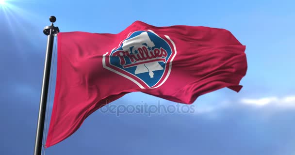 Flagge Der Philadelphia Phillies Amerikanisches Professionelles Baseball Team Weht Wind — Stockvideo