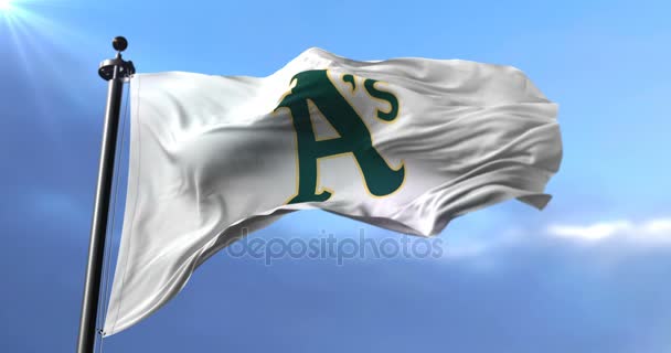 Bandera Del Equipo Los Atléticos Oakland Béisbol Profesional Americano Loop — Vídeos de Stock