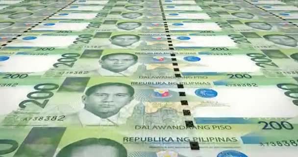 Τραπεζογραμμάτια Των Διακόσιες Πέσος Φιλιππίνων Από Φιλιππίνες Μετρητά Χρήματα Βρόχο — Αρχείο Βίντεο