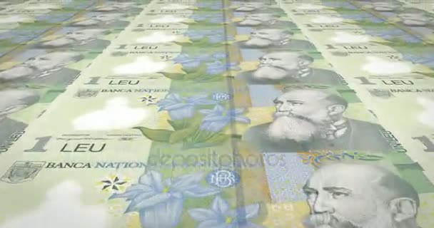 Bancnotele Unui Leu Românesc Din România Rulează Bani Cash — Videoclip de stoc