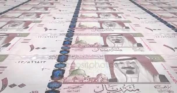 Száz Szaúdi Riyals Szaúd Arábia Készpénz Hurok Pénzjegyei — Stock videók