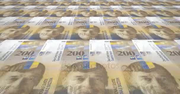 Χαρτονομίσματα Των Διακοσίων Ελβετικά Φράγκα Της Ελβετίας Μετρητά Χρήματα Βρόχου — Αρχείο Βίντεο
