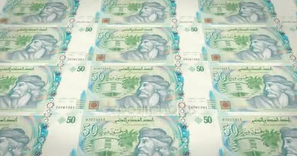 Notas Cinquenta Dinares Tunisianos Tunísia Dinheiro Dinheiro Loop — Vídeo de Stock