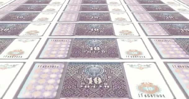 Notas Dez Uzbequistão Som Uzbequistão Dinheiro Dinheiro Loop — Vídeo de Stock
