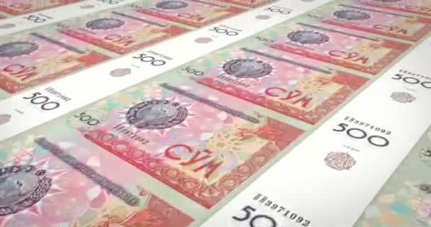 Bankbiljetten Van Vijfhonderd Oezbeekse Som Van Oezbekistan Contant Geld Lus — Stockvideo