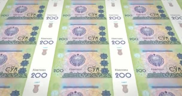 Χαρτονομίσματα Των Διακοσίων Σομ Ουζμπεκιστάν Μετρητά Χρήματα Βρόχο — Αρχείο Βίντεο