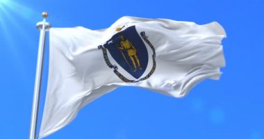 Amerikan Massachusetts Eyalet Bölge rüzgarda sallayarak Amerika Birleşik Devletleri bayrak - döngü