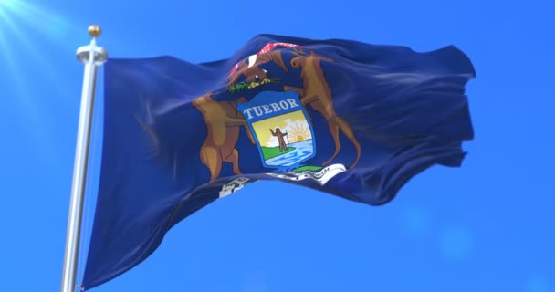 Vlag Van Amerikaanse Staat Michigan Regio Van Verenigde Staten Lus — Stockvideo