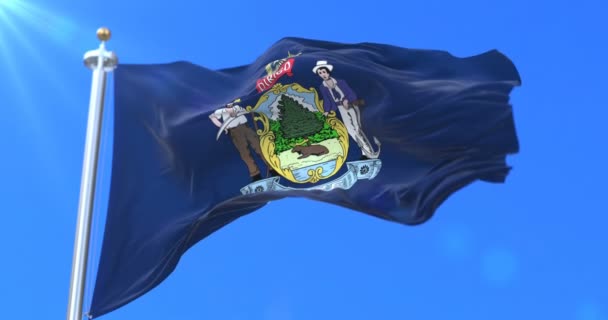 Flagga Amerikanska Staten Maine Region Usa Viftande Vind Slinga — Stockvideo