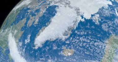 Grönland ülkede Artic Atlantik Okyanusu ve Kutup okyanusta seyyare yerküre timelapse arka plan, evrenle gyrating uzaydan görünümü