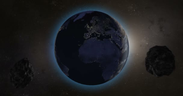 小行星或陨石飞往欧洲大陆在地球上 — 图库视频影像